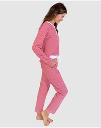 Sant And Abel - Women's Red Jersey Knit Stripe Long PJ Set