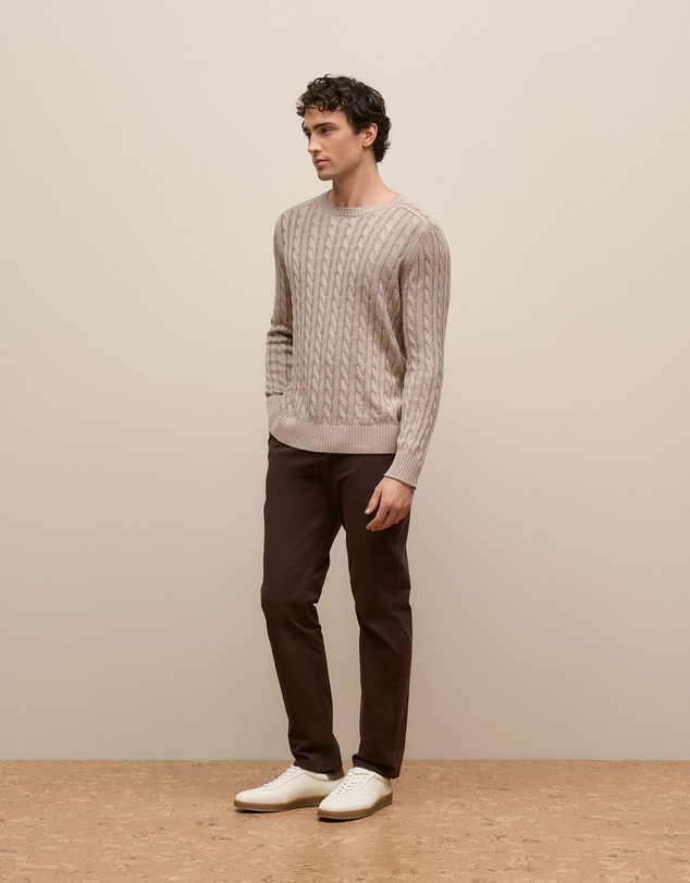 Trenery - Linen Cotton Cable Crew in Stone