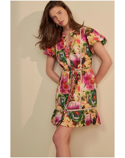 NEXT - Button Through Lace Insert Mini Dress With Linen
