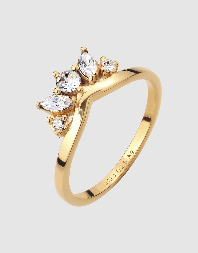 Elli Jewelry - Swarovski® Crystal Crown Ring in Gold-Plated 925 Silver