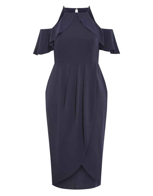 City Chic - Plus size Love Siren Ruffle Shoulder Dress - navy