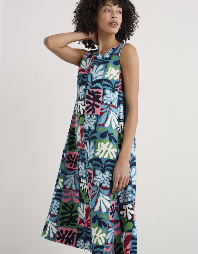 Seasalt - Seasalt Cornwall Collage Seaweed Mid Teal Cresting Waves Dress
