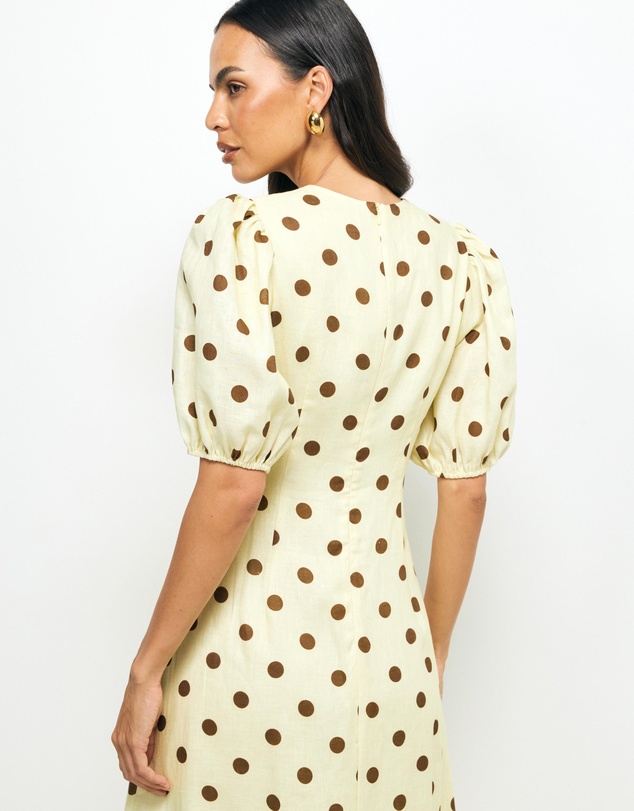 AERE - Tala Puff Sleeve Linen Midi Dress