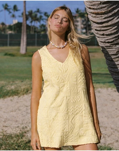 Poolside Paradiso - Mai Tai V Tunic Towelling Dress - Banana