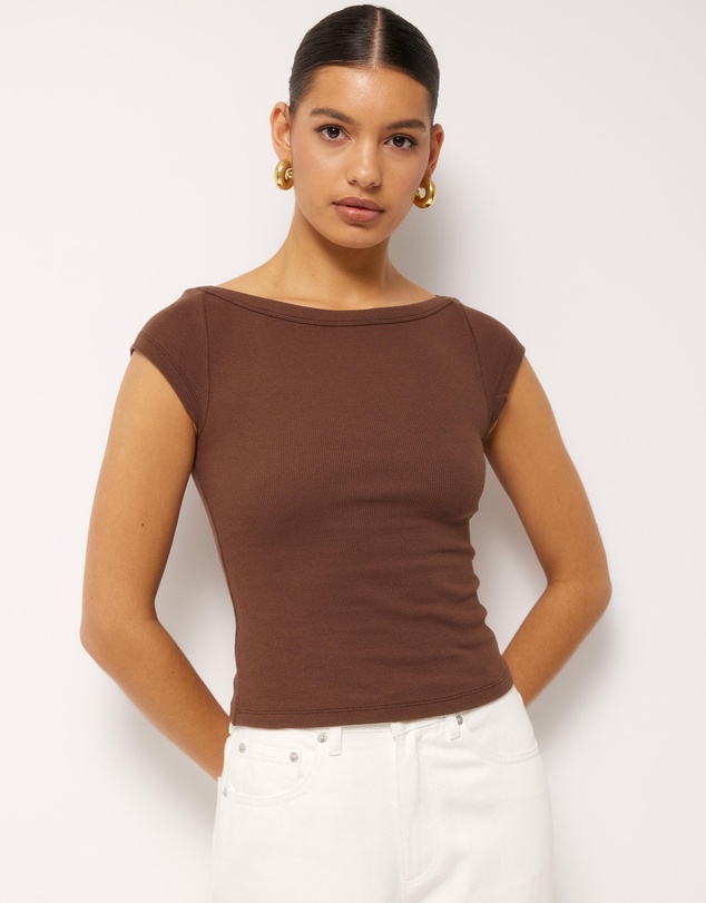 AERE - Boat Neck Cap Sleeve T-Shirt