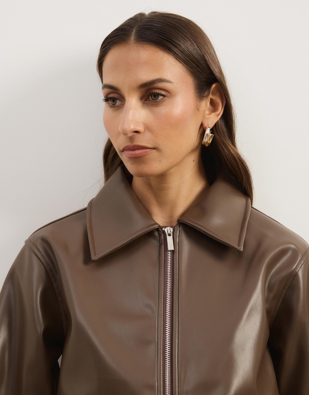 Atmos&Here - Renna Faux Leather Bomber Jacket