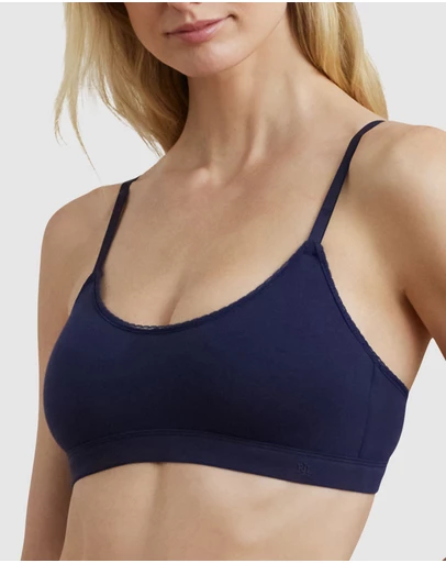 Lauren by Ralph Lauren - Cotton & Lace Wirefree Unpadded Scoop Neck Bralette