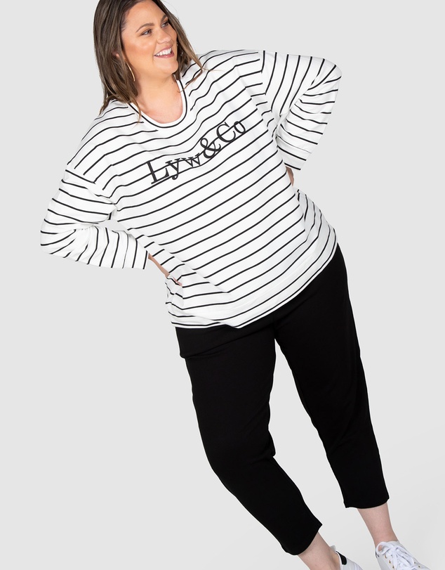 Love Your Wardrobe - LYW & Co Stripe Embroidered Sweat Top