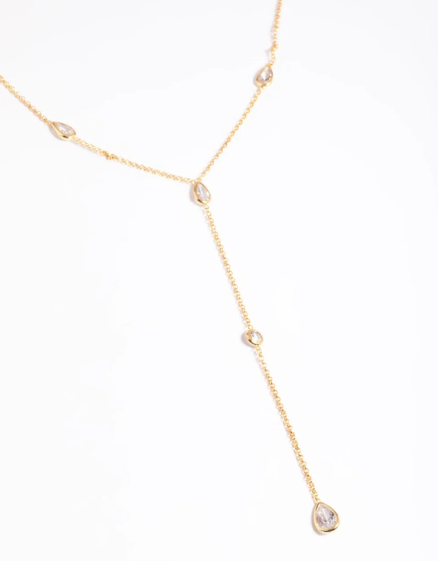 Lovisa - Gold Plated Cubic Zirconia Lariat Necklace