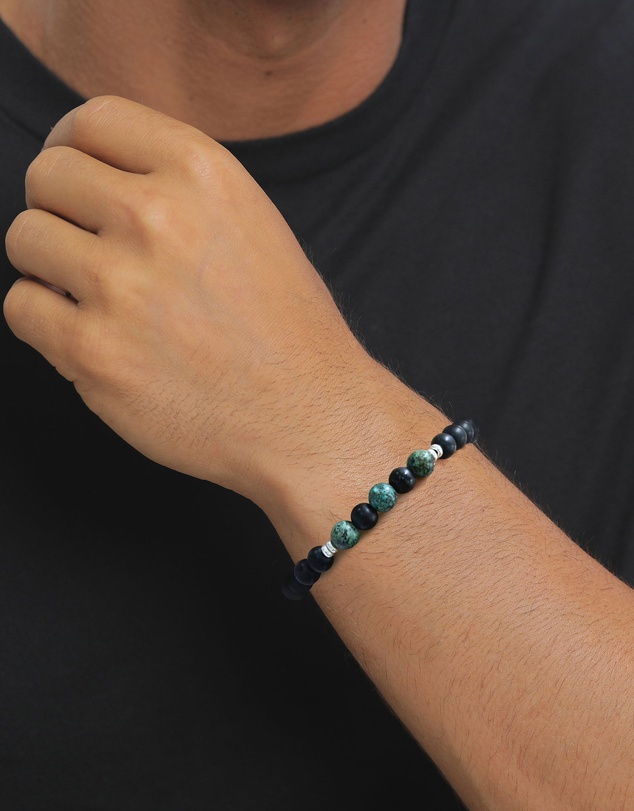 Kuzzoi - ICONIC EXCLUSIVE - Onyx and Turquoise Bead Bracelet with Sterling Silver Elements