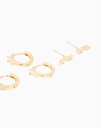 Lovisa - Gold Plated Cubic Zirconia Fine Huggie & Stud Earrings 4-Pack