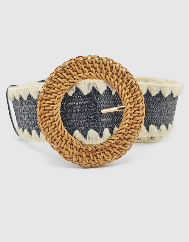Miz Casa and Co - Black and Cream Rattan Woven Belt