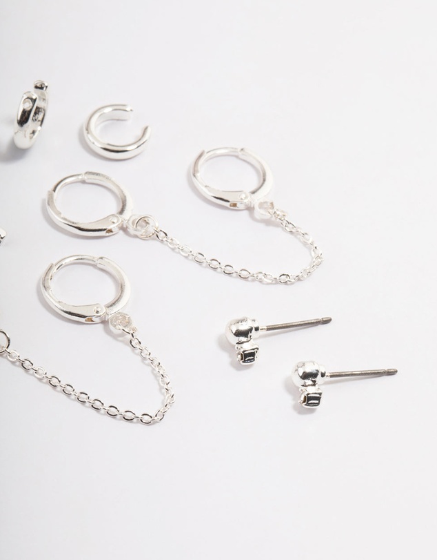 Lovisa - Silver Diamante Huggie Chain Earrings 5-Pack
