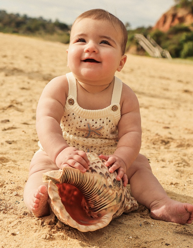 Kynd Baby - Crochet Romper in Coconut Star