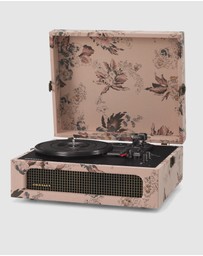 Crosley - Crosley Voyager Bluetooth Portable Turntable - Floral + Gadhouse Vinyl Rack Bundle - Black