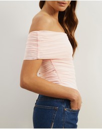 Atmos&Here - Elka Short Sleeve Mesh Off Shoulder Top
