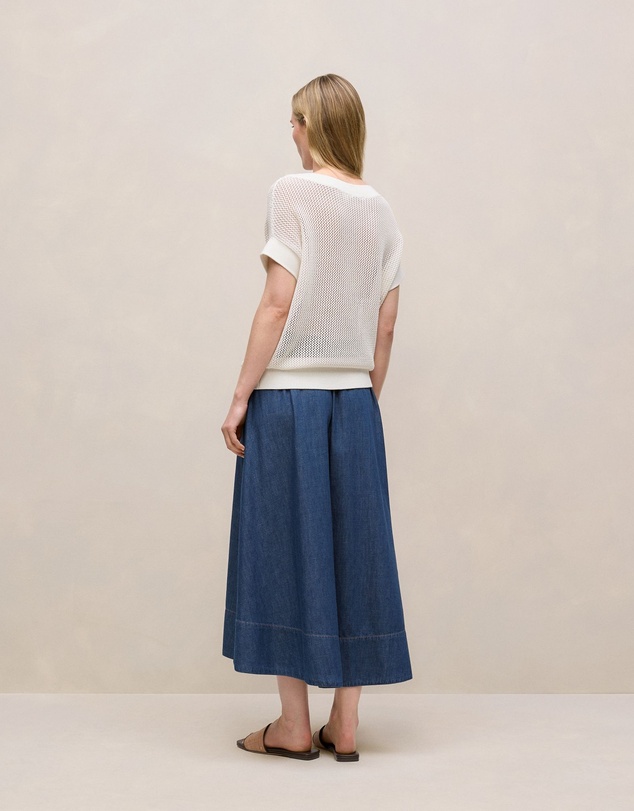 Trenery - Mercerised Cotton Open Knit T-shirt in Ivory
