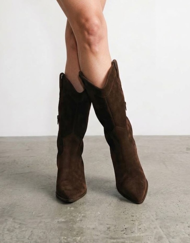 AERE - Rozalia Suede Cowboy Ankle Boots