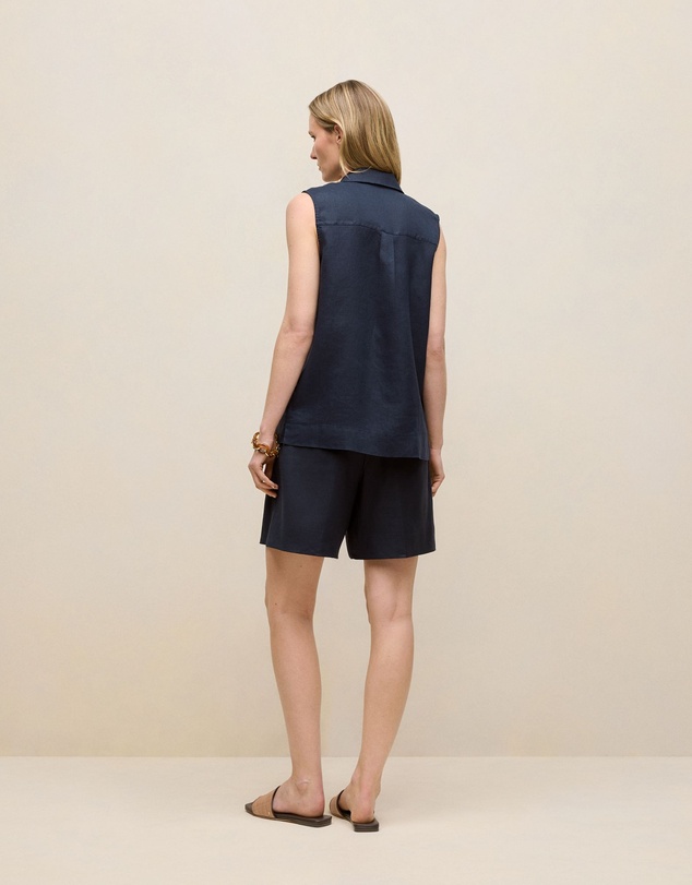 Trenery - Linen Sleeveless Shirt in Night Sky