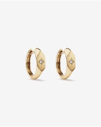 Michael Hill - Diamond Star Accent Signet Huggie Hoop Earrings in 10kt Yellow Gold