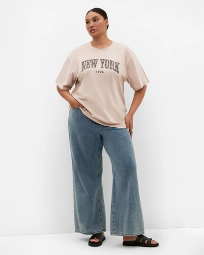 City Chic - Plus size Oversized NY Leopard Tee - latte