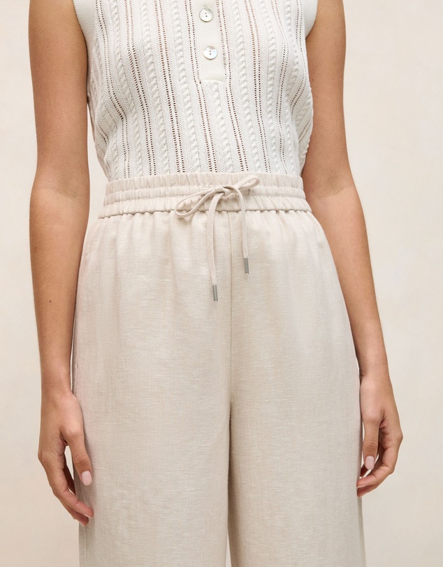 Trenery - Yarn Dyed Linen Drawcord Wide Leg Pant in Flax