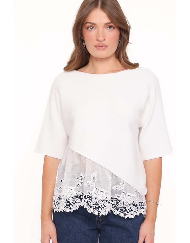 Petal & Pup - Chase Lace Hem Ribbed Top - Ivory
