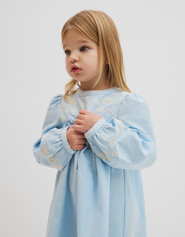 Country Road - Long Sleeve Embroidered Smock Dress