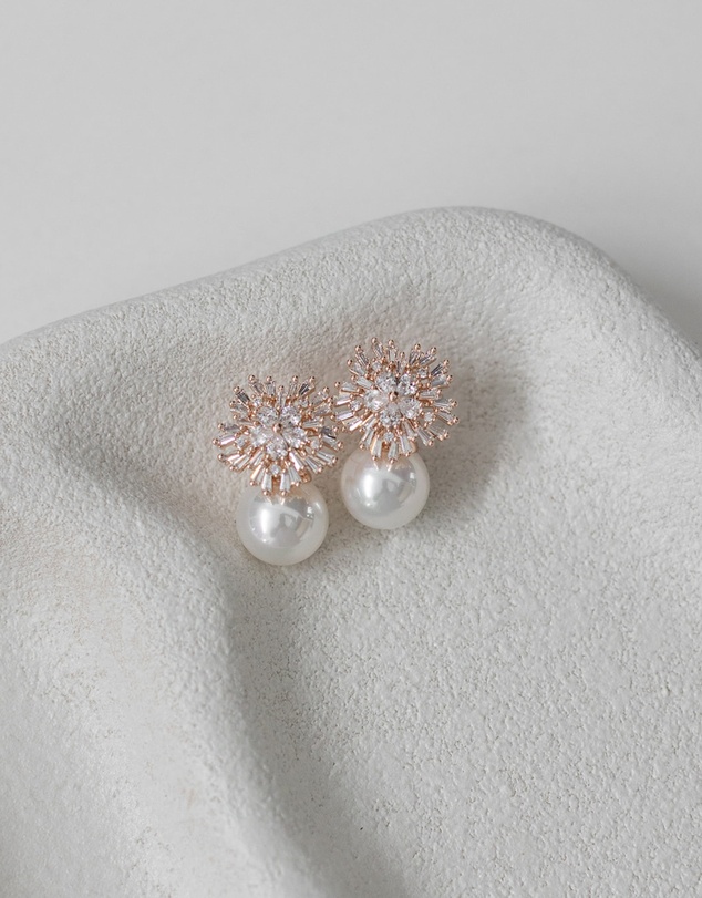 The White Collection - Ivy - Statement Rose Gold Pearl Bridal Earrings