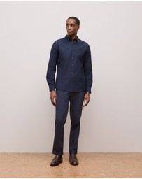 Trenery - Regular Fit Cotton Monogram Oxford Shirt in Navy