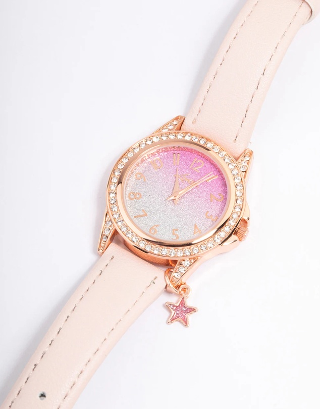 Lovisa - Kids Rose Gold Star Glitter Faux Leather Watch