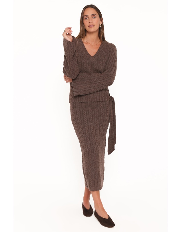 Petal & Pup - Everett Cable Knit Skirt Set - Chocolate