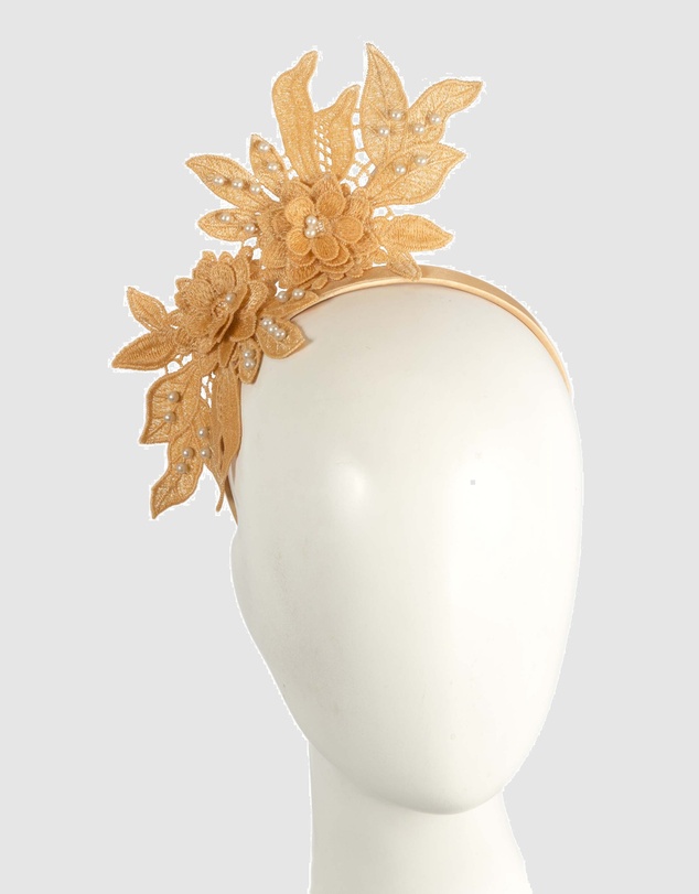Max Alexander - Lace Crown Gold Headband Fascinator