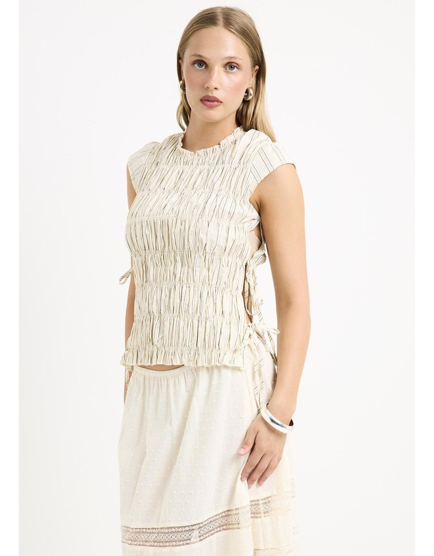 Subtitled - Belly Shirred Tie Top