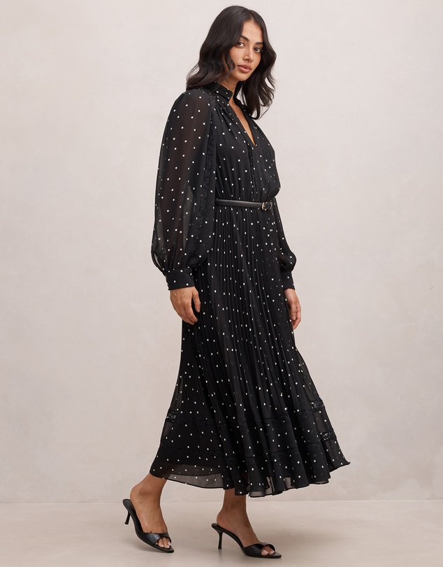 Forever New - Clara Pleated Lace Trim Midi Dress