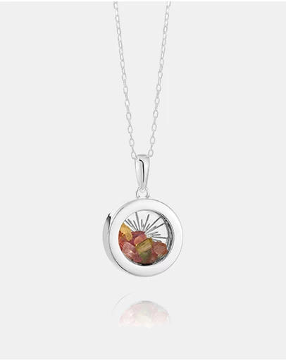 Rachel Jackson - Small Deco Sun Amulet October Birthstone Silver Tourmaline Necklace (Happiness & Luck)