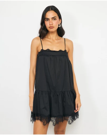AERE - Solene Lace Trim Mini Dress
