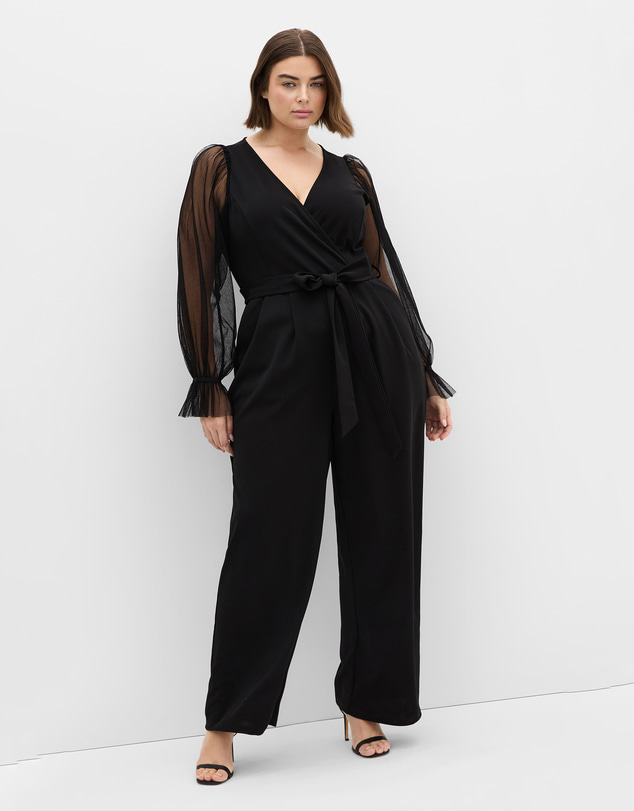 City Chic - Plus size Alannah Mesh Sleeve Jumpsuit - black