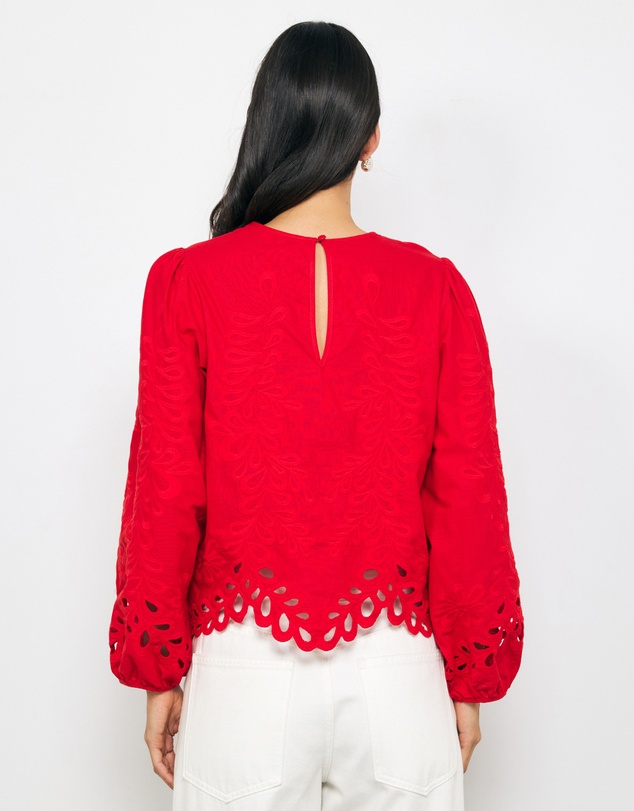 AERE - Embroidered Linen Blend Top