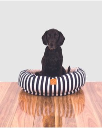 Mog & Bone - 4 Seasons Reversible Circular Dog Bed - Navy Hamptons Stripe Print