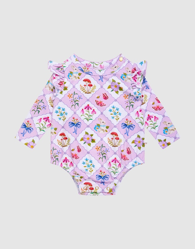 Fleur Harris - 'Woodland Grid' Glimmer Bodysuit in Lilac