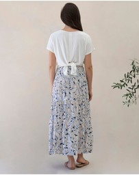 Angel Maternity - Maternity Shirred Maxi Skirt in Navy Floral Print