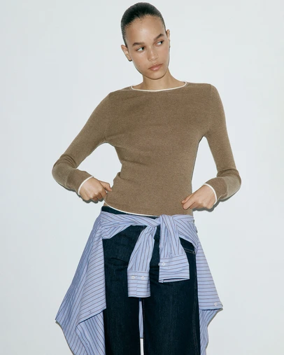 M.N.G - Ribbed Knit Sweater with Contrast Edging