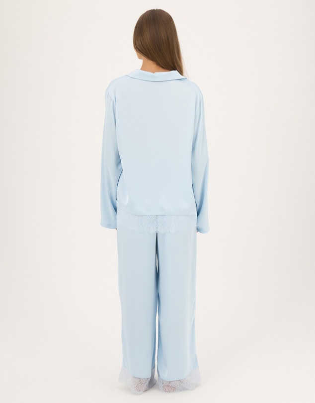 Atmos&Here - Pearl Lace Trim Long Sleeve Satin Pyjama Set