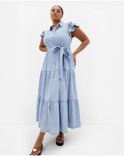 City Chic - Plus size Kelise Denim Maxi Dress - light wash
