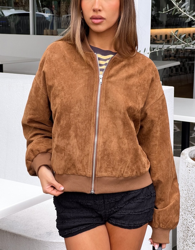 Beginning Boutique - Rebecca Tan Cuffed Suedette Bomber Jacket