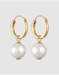 Elli Jewelry - Earrings Creoles Sparkling with Shell Core Pearls and Crystals in 925 Sterling Silver Gold Plated