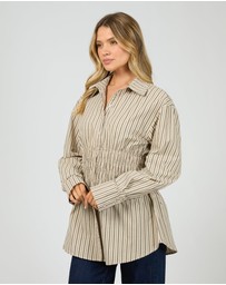 All About Eve - Aae Ruched Stripe Shirt Natural