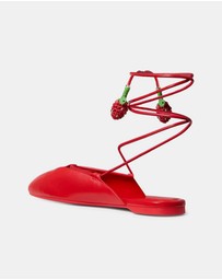 Kate Spade - Eloise Strawberry Smooth Leather Ankle Wrap Mule Flats