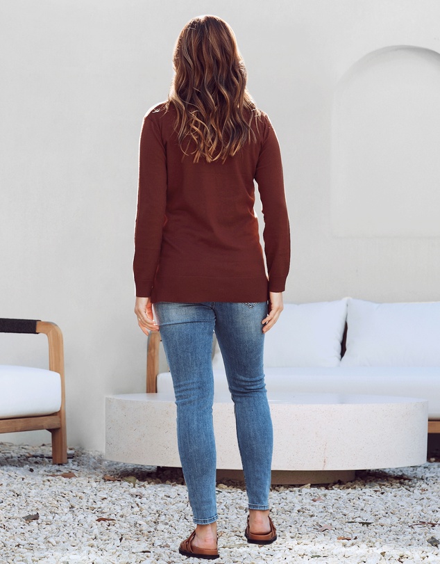 Angel Maternity - Jolie Maternity Polo Knit in Brown